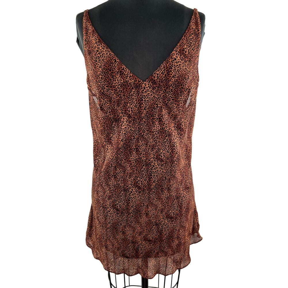 VINTAGE Victoria's Secret Brown Leopard Print Slip V-Neck Camisole Large L VTG